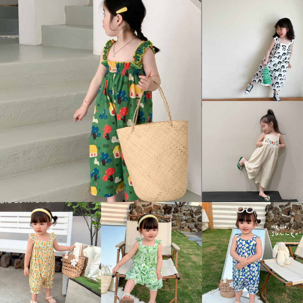 Bộ Áo Liền Quần Hai Dây Bằng Cotton In Họa Tiết Graffiti Màu Xanh Lá Thời Trang Mùa Hè 202