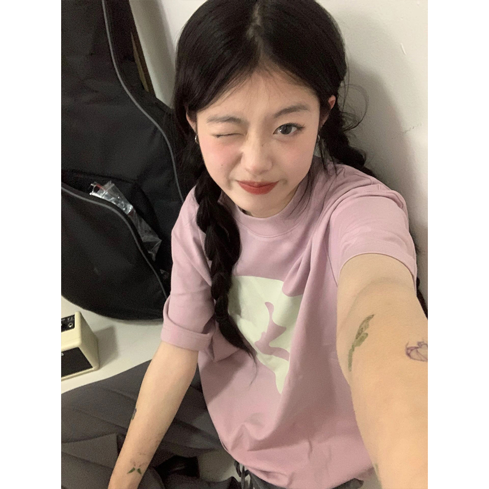 Áo Thun Nữ Ngắn Tay Cổ Tròn In Hình Phong Cách Vintage Mỹ