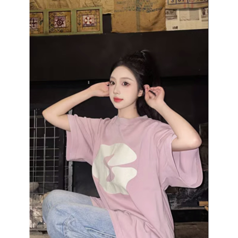 Áo Thun Nữ Ngắn Tay Cổ Tròn In Hình Phong Cách Vintage Mỹ