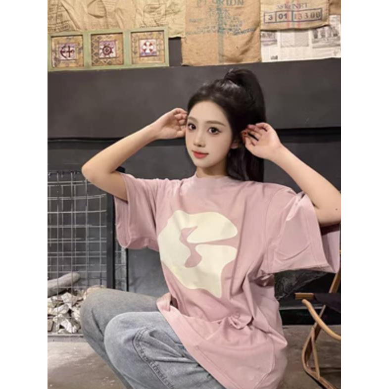 Áo Thun Nữ Ngắn Tay Cổ Tròn In Hình Phong Cách Vintage Mỹ