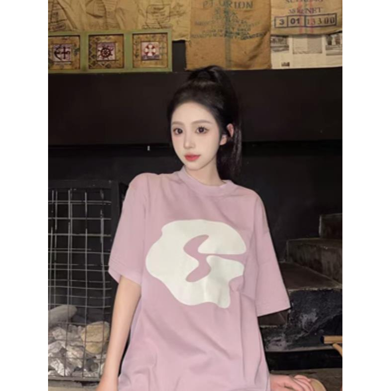 Áo Thun Nữ Ngắn Tay Cổ Tròn In Hình Phong Cách Vintage Mỹ