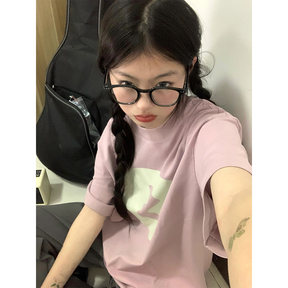 Áo Thun Nữ Ngắn Tay Cổ Tròn In Hình Phong Cách Vintage Mỹ