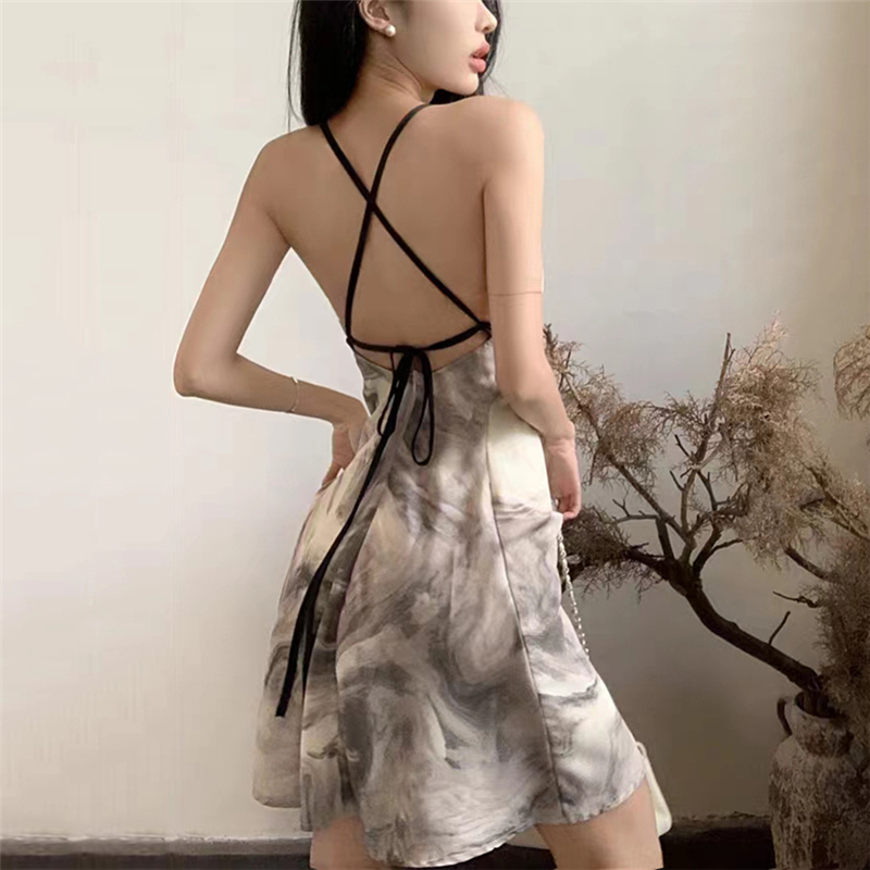 Weird Puss Đầm Hai Dây Dáng Chữ A Hở Lưng Quyến Rũ Thời Trang Mùa Hè Cho Nữ