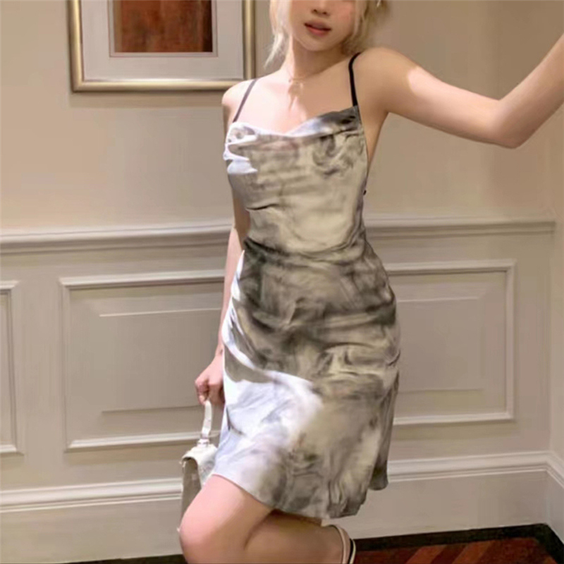 Weird Puss Đầm Hai Dây Dáng Chữ A Hở Lưng Quyến Rũ Thời Trang Mùa Hè Cho Nữ