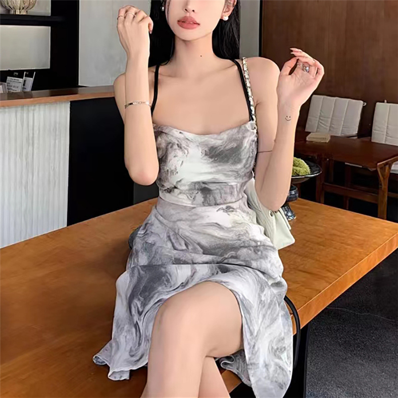 Weird Puss Đầm Hai Dây Dáng Chữ A Hở Lưng Quyến Rũ Thời Trang Mùa Hè Cho Nữ