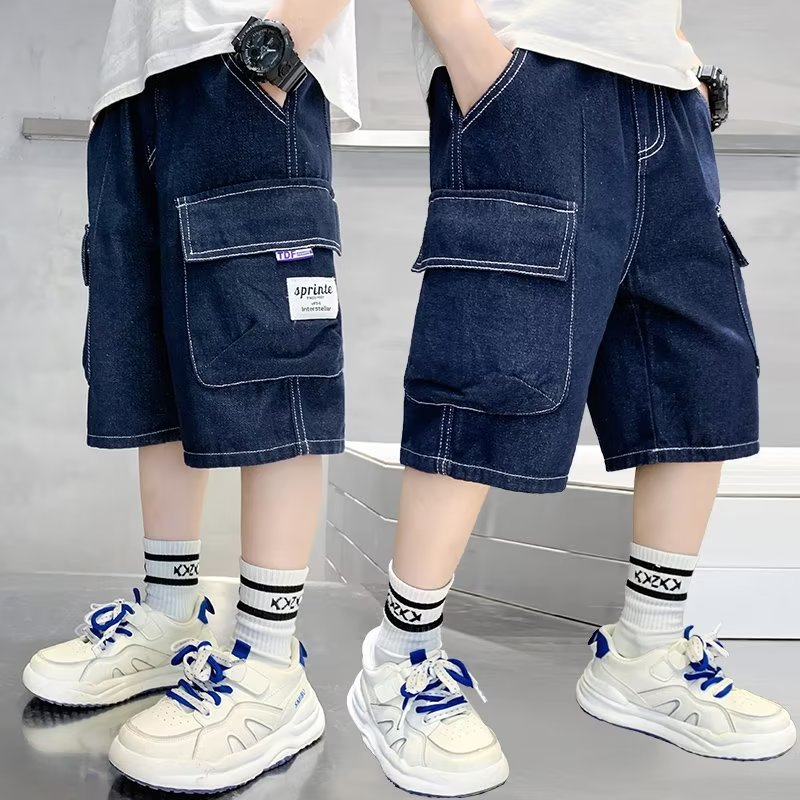 Quần Short Denim Ống Rộng Thoải Mái Thời Trang Mùa Hè Hàng Mới Dành Cho Bé Trai 120-170