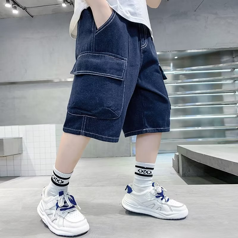 Quần Short Denim Ống Rộng Thoải Mái Thời Trang Mùa Hè Hàng Mới Dành Cho Bé Trai 120-170