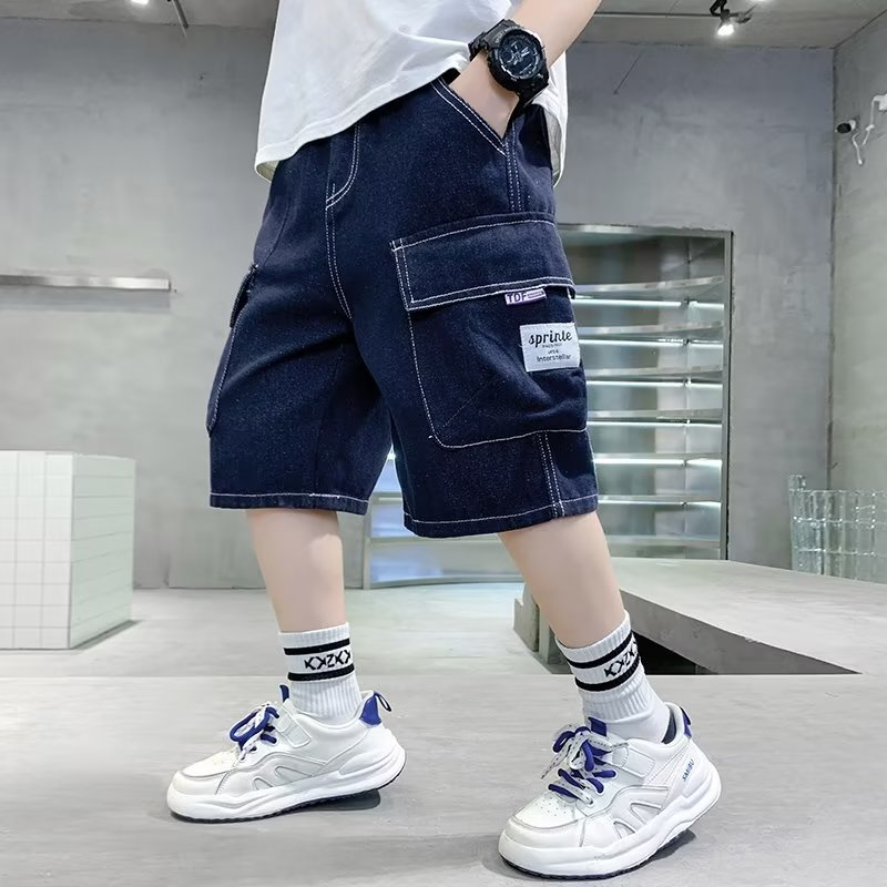 Quần Short Denim Ống Rộng Thoải Mái Thời Trang Mùa Hè Hàng Mới Dành Cho Bé Trai 120-170