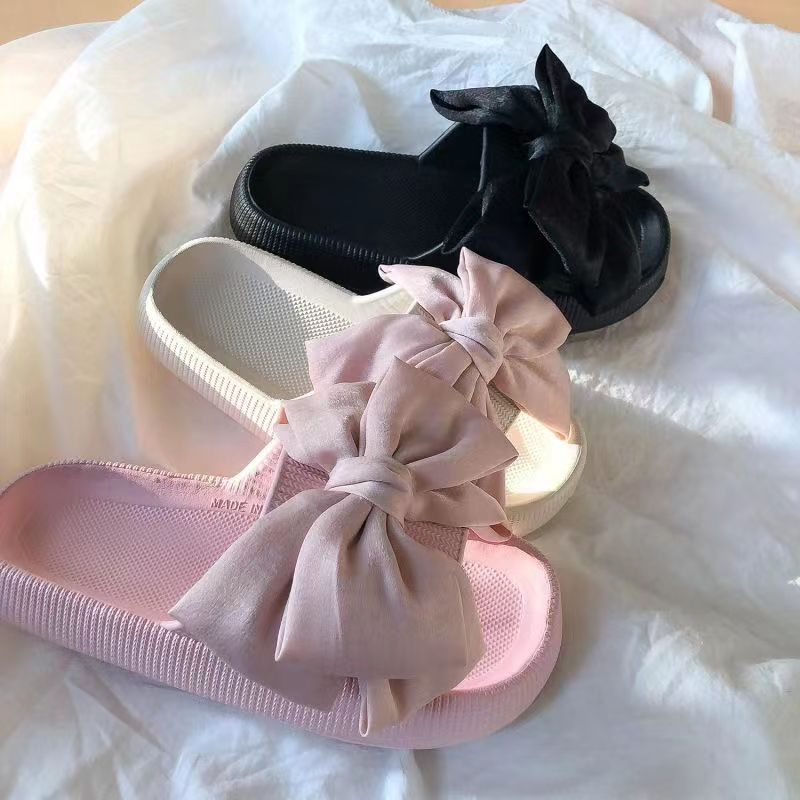 Dép Quai nơ Cute bánh mì đế cao 4CM   quai ngang đính nơ trong nhà chống trượ Thoải Mái Xinh Xắn 23Z23052916