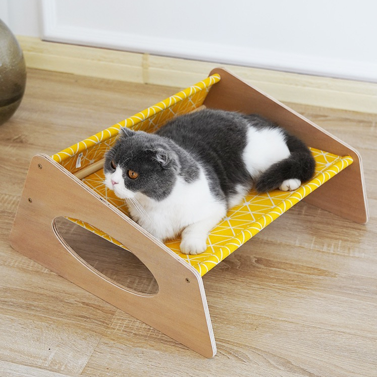 Elsabell. Giường ngủ gỗ cao cấp dành cho thú cưng,Giường gỗ cho thú cưng kèm vải thoáng khí nhiều màu sắc