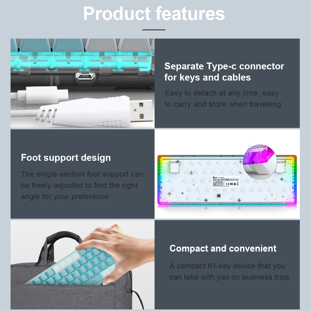 Bàn Phím Cơ Gaming E-YOOSO Z11T USB 60% 61 Phím Có Dây Dành Cho Máy Tính Du Lịch