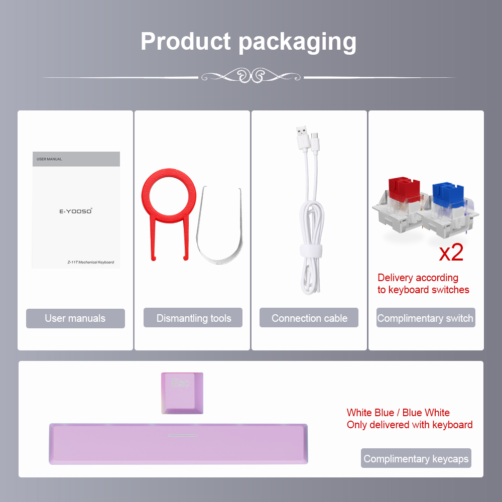 Bàn Phím Cơ Gaming E-YOOSO Z11T USB 60% 61 Phím Có Dây Dành Cho Máy Tính Du Lịch