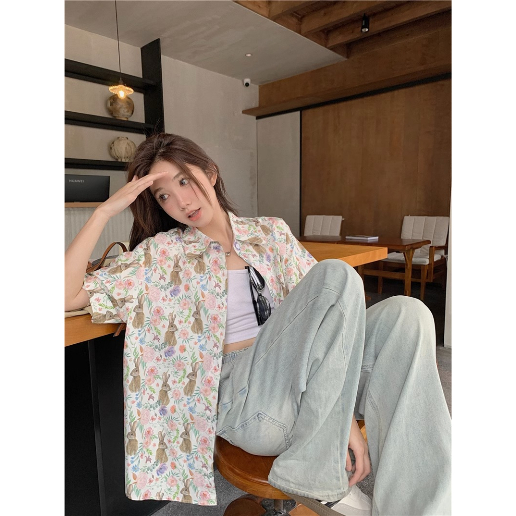 Áo Sơ Mi Tay Ngắn Dáng Rộng In Họa Tiết Hoa Cổ Điển Mẫu Mới 2023 Thời Trang Mùa Hè Cho Nữ