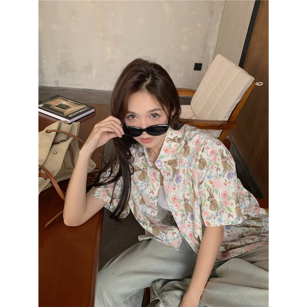 Áo Sơ Mi Tay Ngắn Dáng Rộng In Họa Tiết Hoa Cổ Điển Mẫu Mới 2023 Thời Trang Mùa Hè Cho Nữ