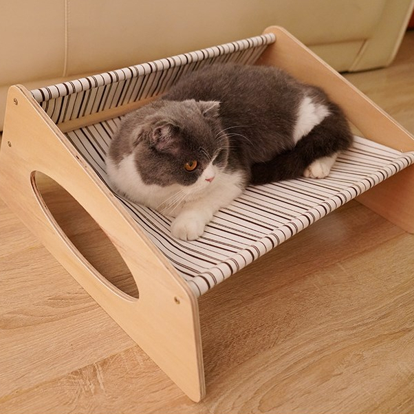 Elsabell. Giường ngủ gỗ cao cấp dành cho thú cưng,Giường gỗ cho thú cưng kèm vải thoáng khí nhiều màu sắc