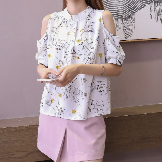 Áo Chiffon Hở Vai In Hoa Plus Size