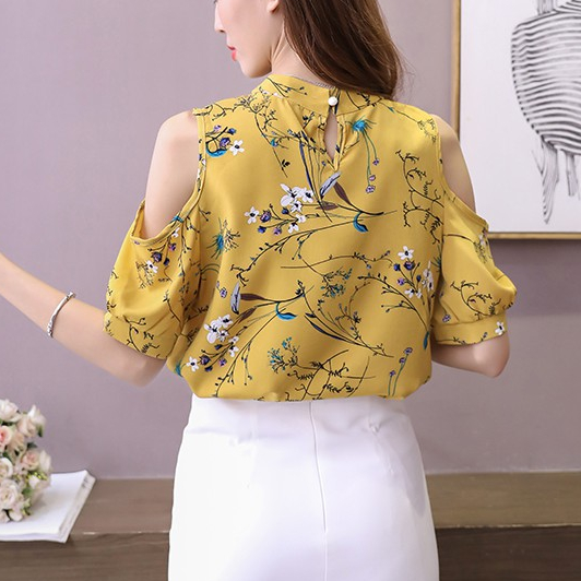 Áo Chiffon Hở Vai In Hoa Plus Size