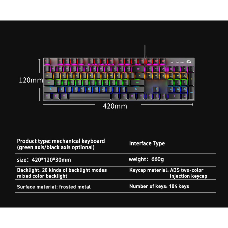 Bàn Phím Cơ K1 104 Phím Màu Đen Chuyên Dụng Cho Máy Tính