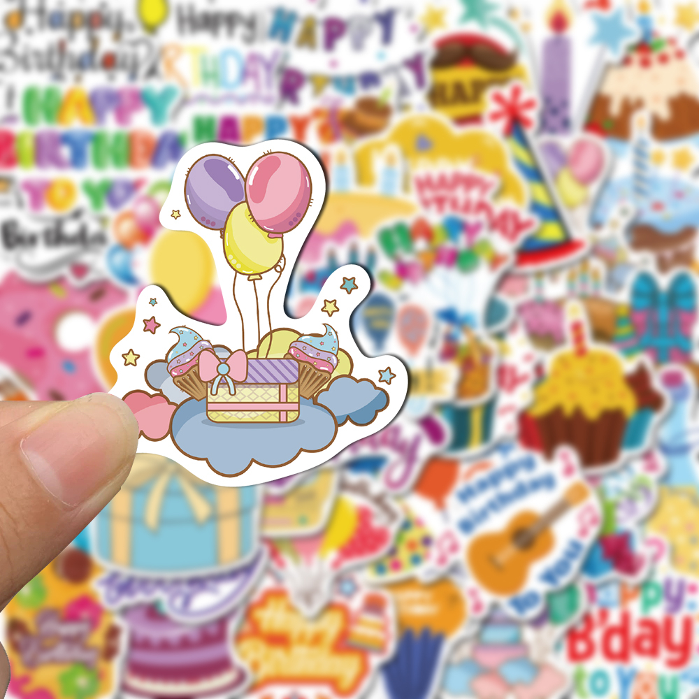 Bộ 50 Miếng Dán Chữ Happy Birthday Chống Thấm Nước Dùng Trang Trí Điện Thoại / Mũ Bảo Hiểm / Máy Tính