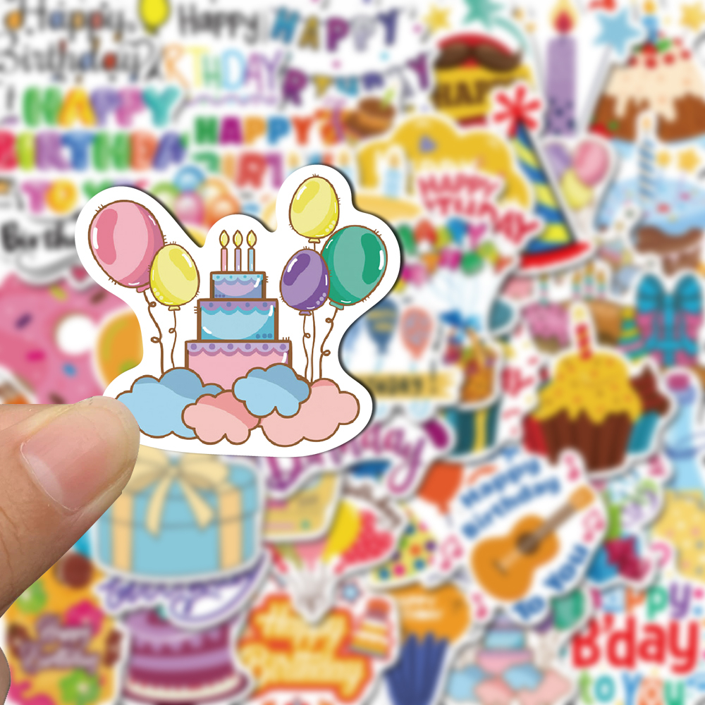 Bộ 50 Miếng Dán Chữ Happy Birthday Chống Thấm Nước Dùng Trang Trí Điện Thoại / Mũ Bảo Hiểm / Máy Tính