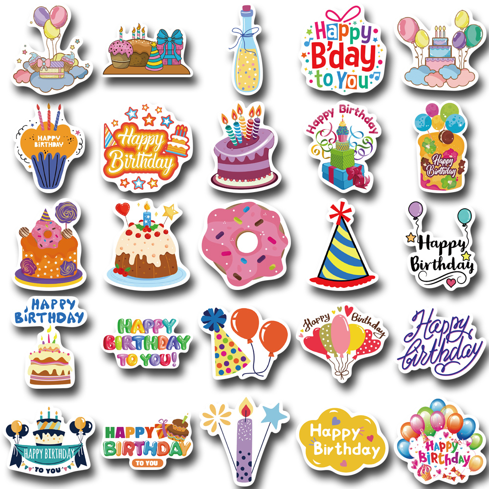 Bộ 50 Miếng Dán Chữ Happy Birthday Chống Thấm Nước Dùng Trang Trí Điện Thoại / Mũ Bảo Hiểm / Máy Tính