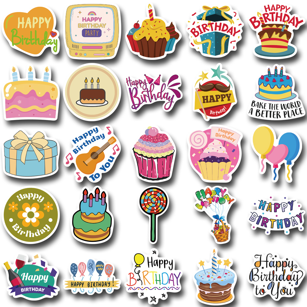 Bộ 50 Miếng Dán Chữ Happy Birthday Chống Thấm Nước Dùng Trang Trí Điện Thoại / Mũ Bảo Hiểm / Máy Tính