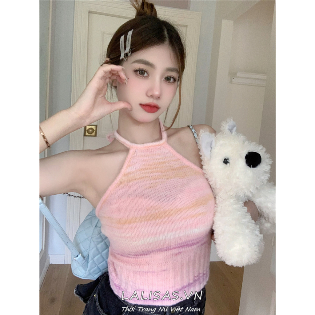 Áo Tank top Hai Dây Dệt Kim Mỏng Vừa Vặn Họa Tiết Gia Vị Cá Tính Ngọt Ngào Cho Nữ