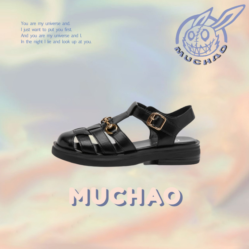 MUCHAO Dép Sandal Đế Bằng Dày Dặn Thắt Nơ Xinh Xắn Thời Trang Cho Nữ