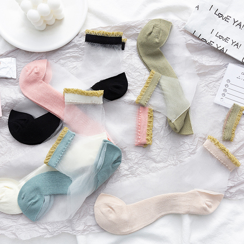 FHYL Vớ Ren Mỏng Thoải Mái Nhiều Màu Mùa Hè Hàn Quốc Mới Cho Nữ