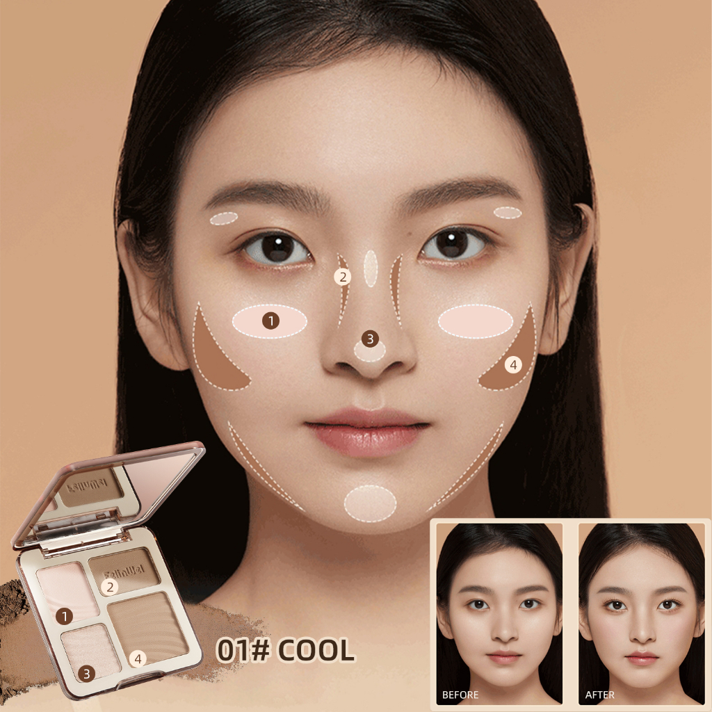 Bảng phấn bắt sáng tạo khối FELINWEL 4 màu mờ/ nhũ 3D trang điểm đa năng