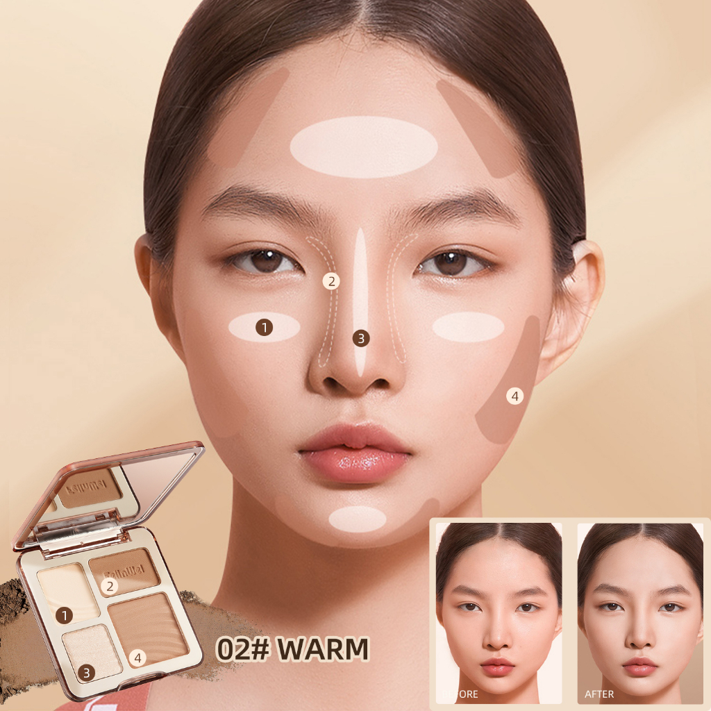 Bảng phấn bắt sáng tạo khối FELINWEL 4 màu mờ/ nhũ 3D trang điểm đa năng