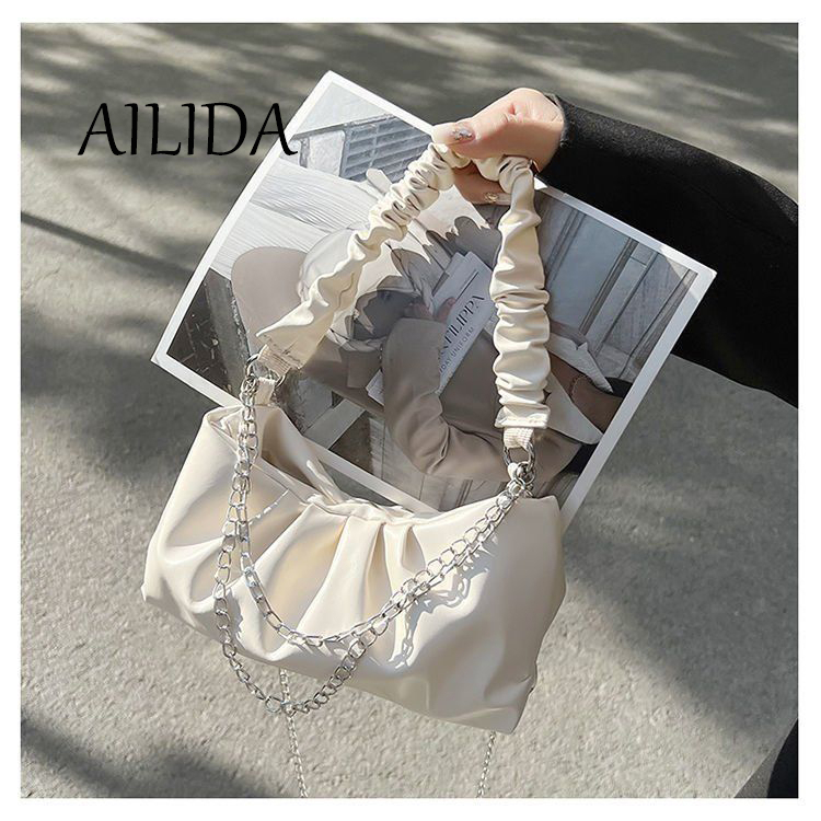 Túi Xách Đeo Vai Hình Đám Mây Xếp Ly Phối Dây Xích Thời Trang Nữ Sành Điệu