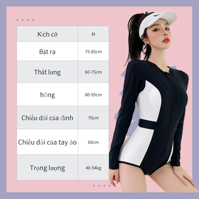 Đồ bơi bikini U GONNA S liền thân màu trơn đàn hồi tay dài thời trang Hàn Quốc thể thao 2023 đơn giản dành cho nữ