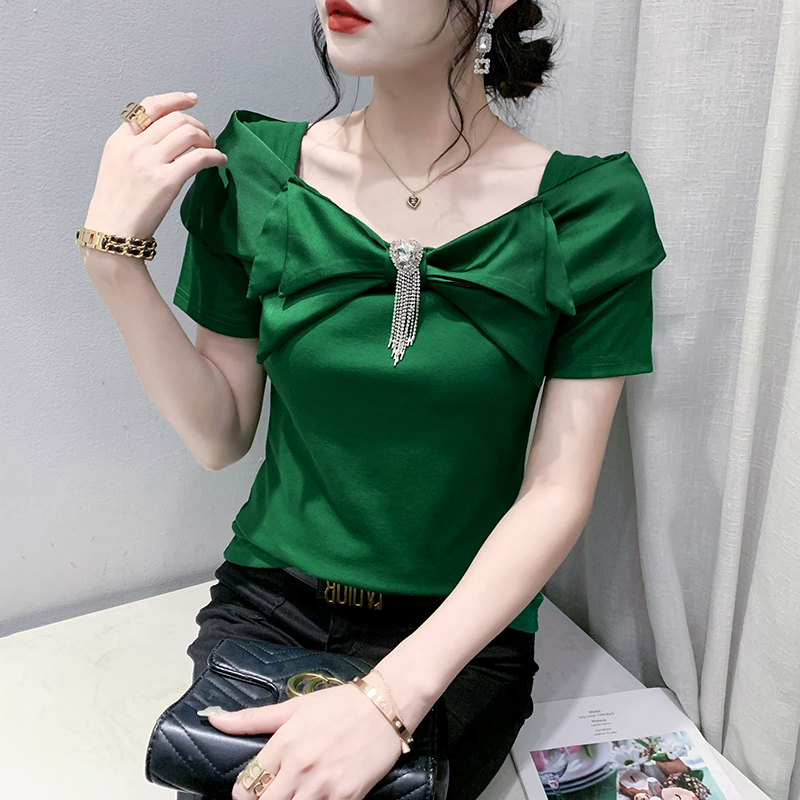 Áo Thun Tay Ngắn Cổ Vuông Thời Trang Châu Âu Dành Cho Nữ