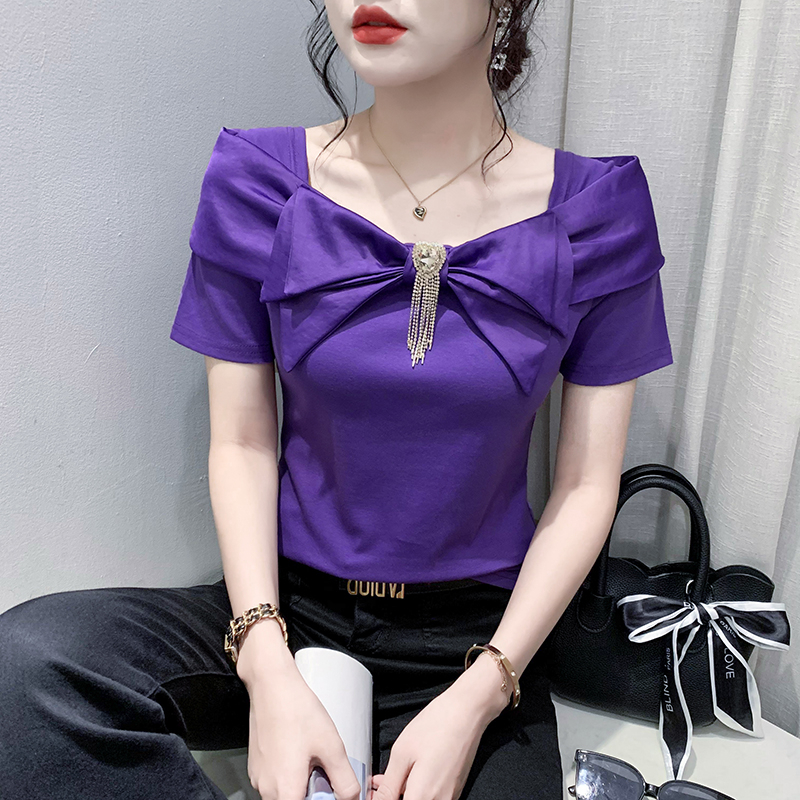 Áo Thun Tay Ngắn Cổ Vuông Thời Trang Châu Âu Dành Cho Nữ