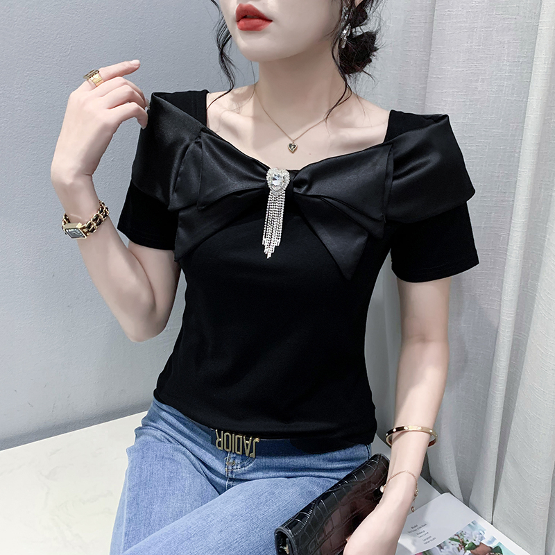 Áo Thun Tay Ngắn Cổ Vuông Thời Trang Châu Âu Dành Cho Nữ