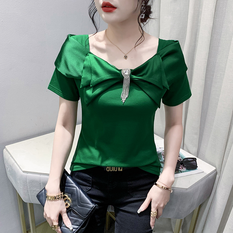 Áo Thun Tay Ngắn Cổ Vuông Thời Trang Châu Âu Dành Cho Nữ