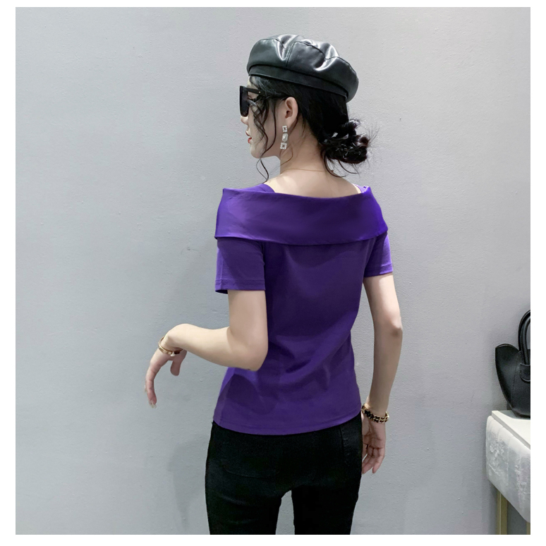 Áo Thun Tay Ngắn Cổ Vuông Thời Trang Châu Âu Dành Cho Nữ