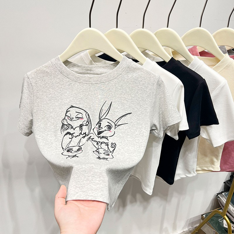 Áo Thun Tay Ngắn In Hình Thỏ Dễ Thương Vải Cotton Thời Trang Mùa Hè 62434