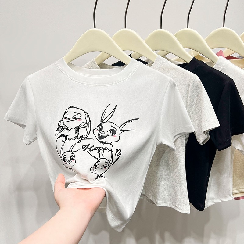 Áo Thun Tay Ngắn In Hình Thỏ Dễ Thương Vải Cotton Thời Trang Mùa Hè 62434