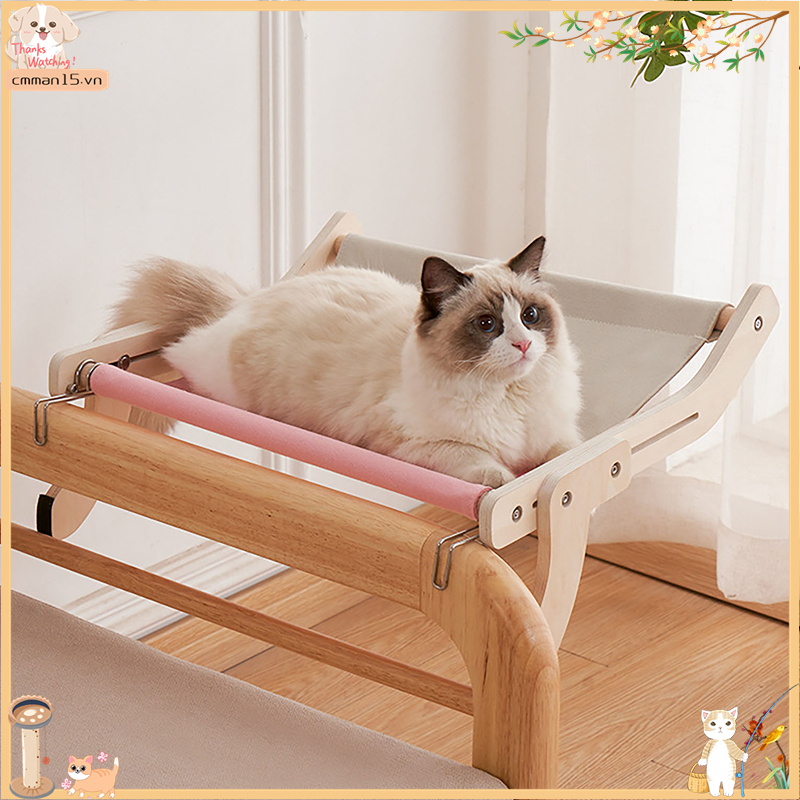 Mrbunny Giường võng cho mèo Khung gỗ Khả năng chịu tải mạnh Cửa sổ thông gió Cá rô tất cả các mùa