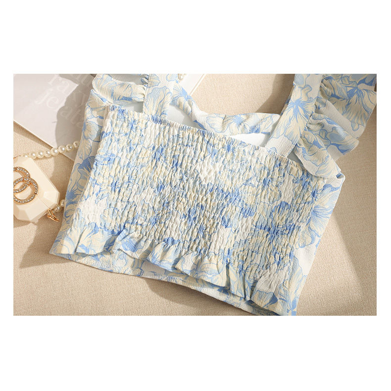 French Style Floral Bow Tie Two-Piece Shirt Summer Fashion For