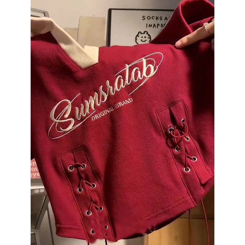 Sweet Preppy Style Letter Embroidered Short Sleeve Polo T-shirt for Women