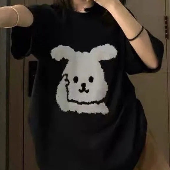 Jiashucheng Áo Thun Tay Ngắn Dáng Rộng In Hình Thỏ Phong Cách Đường Phố Cho Nữ