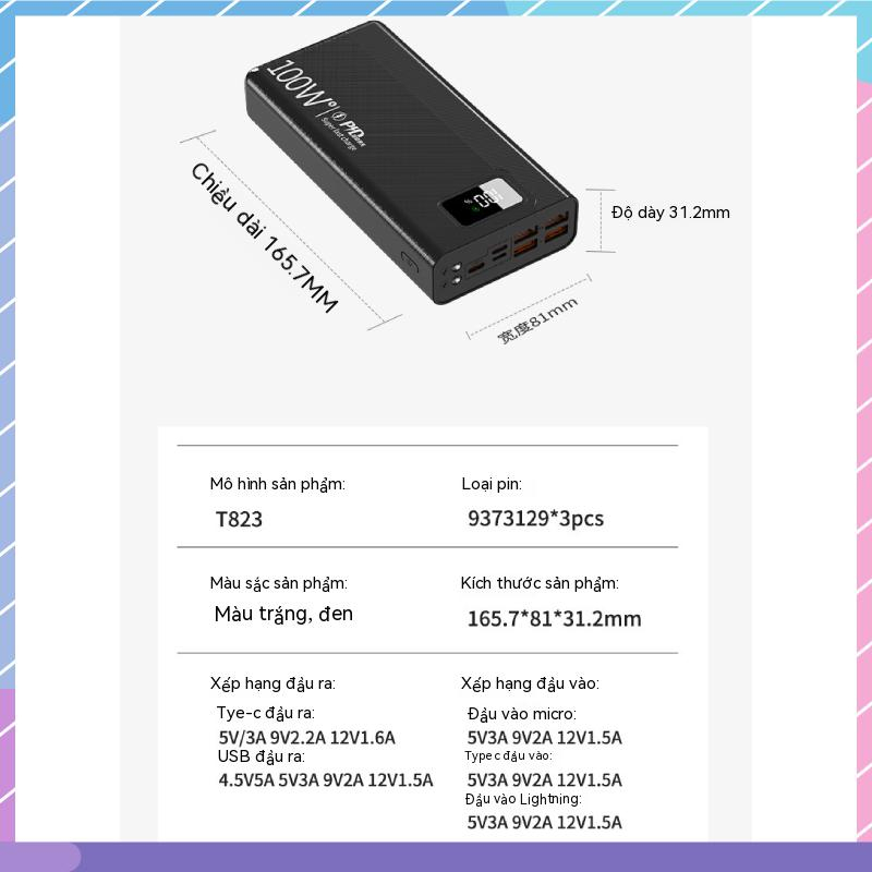 Sạc Dự Phòng 100W 30000 / 40000 / 5000Mah Công Suất Cao Hai Chiều Đa Năng Cho Samsung / Xiaomi / oppo / vivo