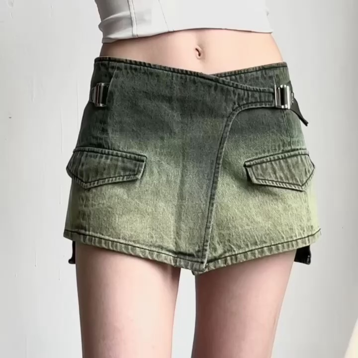 XIYUYI Chân Váy denim Chữ a Mini Lưng Cao Phong Cách retro Mỹ Quyến Rũ Dễ Phối Đồ Dành Cho Nữ