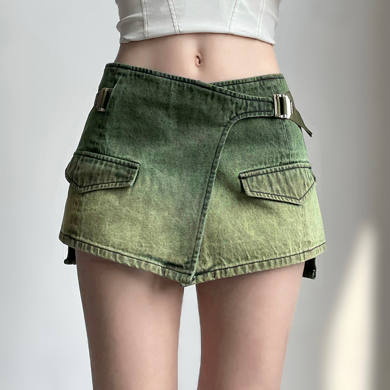 XIYUYI Chân Váy denim Chữ a Mini Lưng Cao Phong Cách retro Mỹ Quyến Rũ Dễ Phối Đồ Dành Cho Nữ