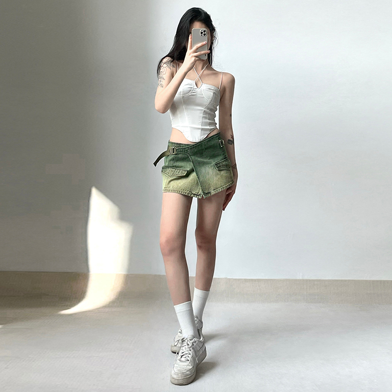 Maomao GO Chân Váy Denim Chữ A Lưng Cao Phong Cách Retro Mỹ Quyến Rũ Dễ Phối Đồ Cho Nữ | BigBuy360 - bigbuy360.vn