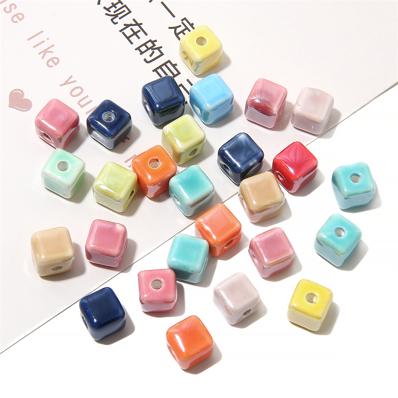 Chuỗi Hạt Gốm Tráng Men Hình Vuông Nhiều Màu Sắc 8mm Dùng Làm Đồ Trang Sức / Móc Khóa DIY