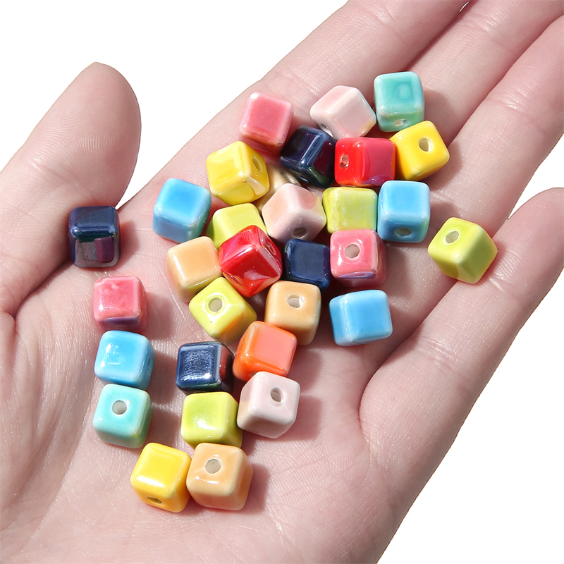 Chuỗi Hạt Gốm Tráng Men Hình Vuông Nhiều Màu Sắc 8mm Dùng Làm Đồ Trang Sức / Móc Khóa DIY